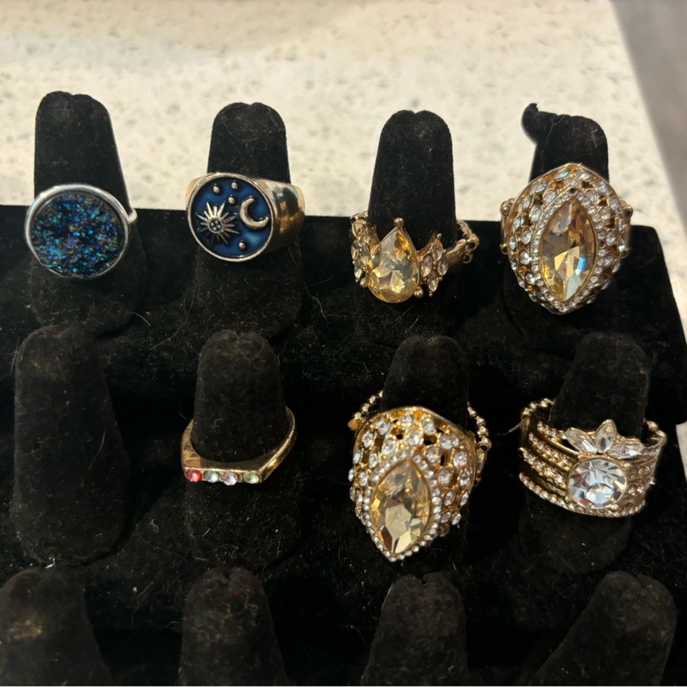 Gold and blue / fake diamond ring set fancy jewelry men or womens rings
